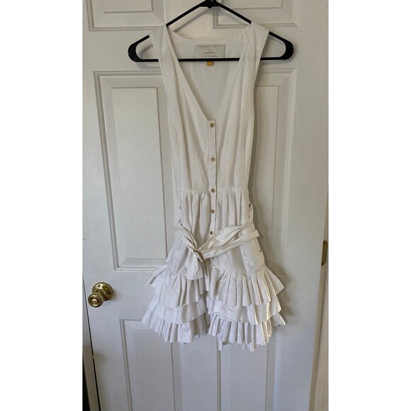 Leifsdottir dress off white ruffles sleeveless womens 6 cotton - Picture 4 of 12